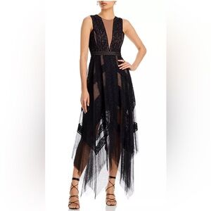 BCBGMAXAZRIA Andi Lace Trim Evening Dress - black